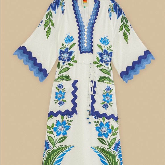 FARM RIO Off-White Tropicance Tunic Lenzing™ Ecovero™ Euroflax™ Midi Dress M NWT - Picture 5 of 16